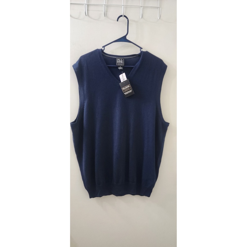 Jos. A. Bank Traveler Mens Navy Blue 100% Merino Wool V-Neck Sweater Vest XL NEW